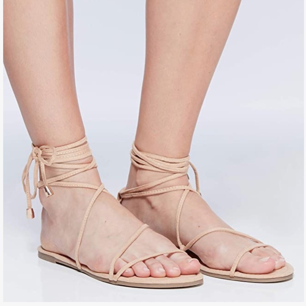 Ankle wrap nude sandals - size 6
